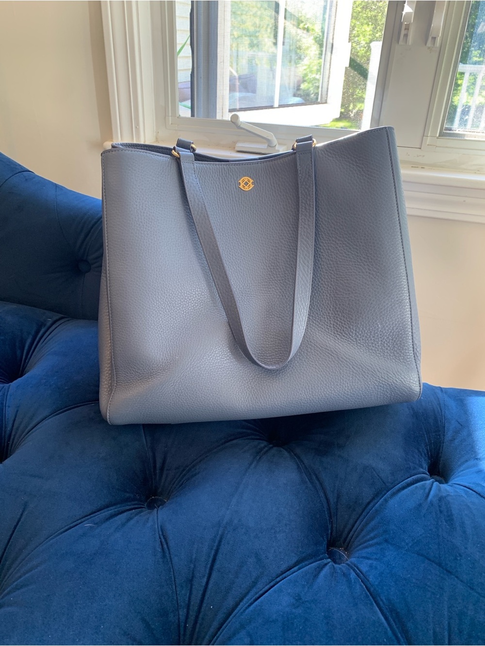 Dagne Dover Large Allyn Leather Tote - Ash Blue (Fits 15" Laptop)